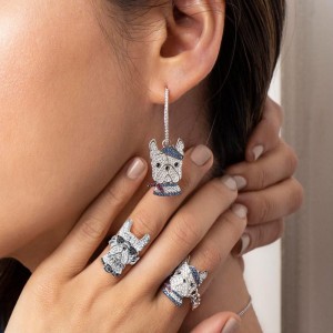 Navy Silver 'doggy' Chain Ring