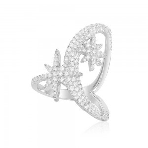 Silver MÉtÉorites De NoËl Double Star Ring