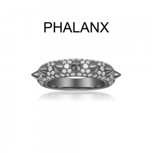 Dark Gray Silver 'hérisson' Phalanx Ring