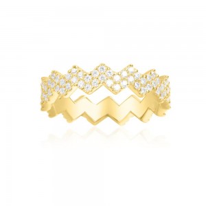 Yellow Silver Up And Down Ring