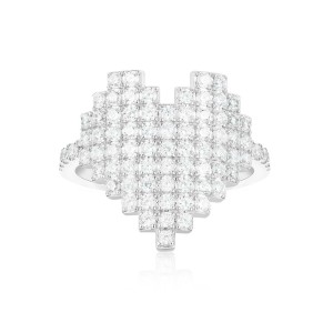 Silver Pixel Heart Ring