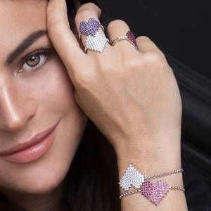 Silver Pixel Heart Ring