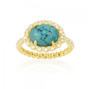 Yellow Silver Soleil Ring With Stone In Turquoise Color