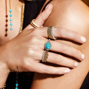 Yellow Silver Soleil Ring With Stone In Turquoise Color