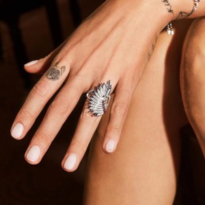 Silver Meteorites Feather Statement Ring