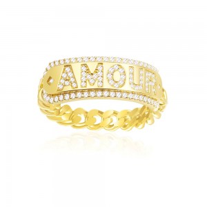 Yellow Silver Amour Chain Ring