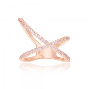 Pink Silver  X-shaped Ring