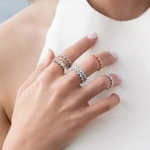 Pink Silver 2-line Up And Down Ring