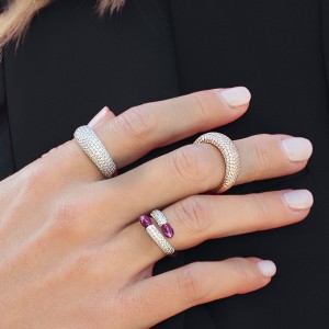 Pink Silver Courchevel Paved 7-row Dome Ring