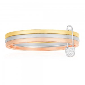 Trio 'Safety Pin' Bangle - pink, yellow silver