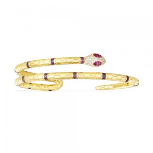 Yellow Silver Uraeus Bracele With Synthetic Red Stone