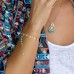 Yellow Silver Laurel Leaves Bracelet With Turquoise Beads