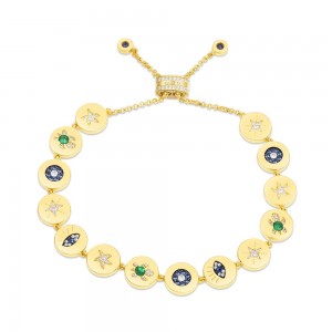 Yellow Silver Lucky Eye And Symbol Chain Pendant Bracelet