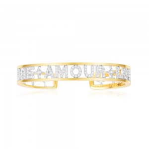 Yellow Silver 'amore Amour Love' Open Cuff