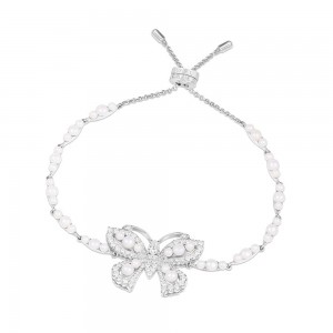 Silver 'papillons' Bracelet With Pearl