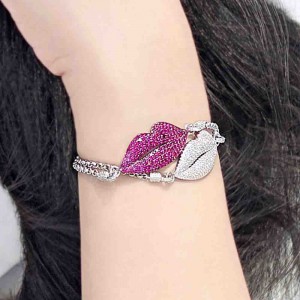 Red Silver  Lip Bracelet
