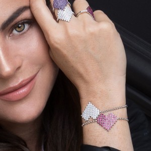 Silver Pixel Heart Red Bracelet