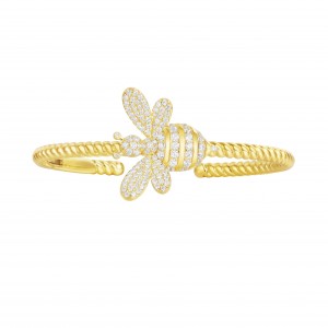 Yellow Silver Bumble Bee Open Cuff