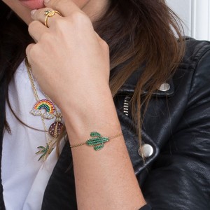 Yellow Silver Arc-en-ciel  Cactus Bracelet