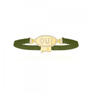 Yellow Silver Oui Khaki Green Macramé Bracelet