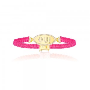 Yellow Silver Oui Fuchsia Macramé Bracelet