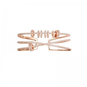 Pink Silver Double 'x' Cuff With Mini Rings
