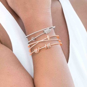 Pink Silver Double 'x' Cuff With Mini Rings