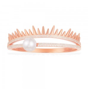 Pink Silver 'spike' Bangle With Pearl