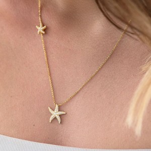 Yellow Silver Double Seastars Necklace