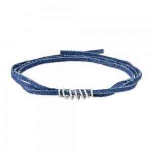 Denim Choker Bracelet With Silver Mini Rings