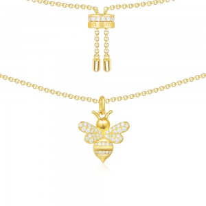 Yellow Silver Necklace With Bumble Bee Pendant