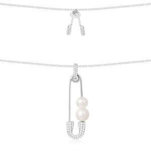 Safety Pin Necklace With Pearl