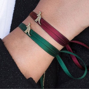 Green Satin Choker Bracelet With Yellow Silver Rexy