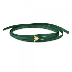 Green Satin Choker Bracelet With Yellow Silver Bumble Bee
