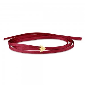 Red Satin Choker Bracelet With Yellow Silver Bumble Bee