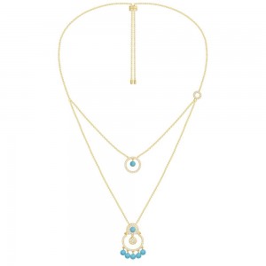 Yellow Silver Double Strand Necklace With Turquoise Beads