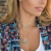 Yellow Silver Double Strand Necklace With Turquoise Beads