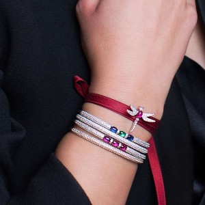 Silver Dragonfly Choker-bracelet With Synthetic Red Stone