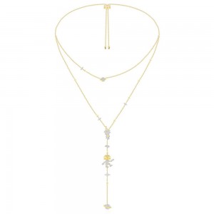 Yellow Silver Dancing Robot Long Necklace