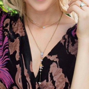 Yellow Silver Dancing Robot Long Necklace