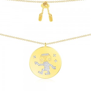 Yellow Silver Dancing Robot Pendant Necklace