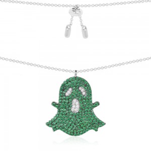 Silver Green Little Ghost Necklace