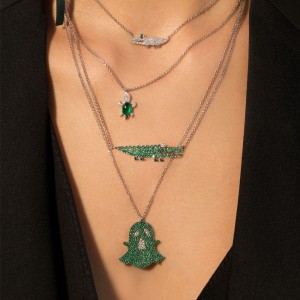 Silver Green Little Ghost Necklace