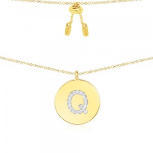 Yellow Silver Alphabet-q Necklace