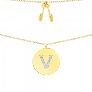Yellow Silver Alphabet-v Necklace
