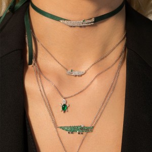 Silver Green Croco Necklace