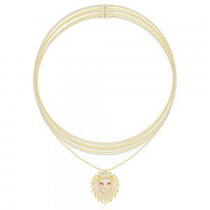 Yellow Silver Lioness Necklace Multi-chain Necklace