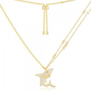 Yellow Silver Shark Necklace With Stars