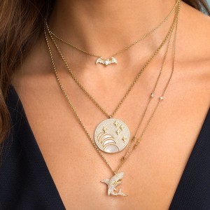 Yellow Silver Shark Necklace With Stars