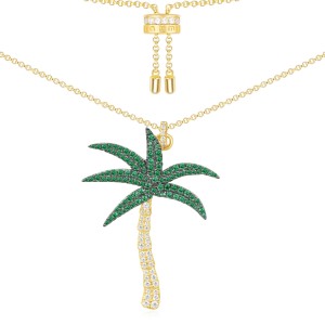 Yellow Silver Arc-en-ciel Palm Tree Necklace